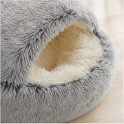 Gray shag and cream plush material detail on HushHood