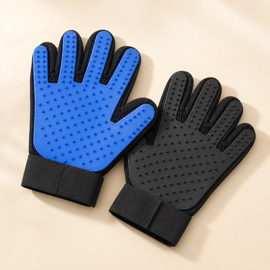 SoftSweep cat grooming gloves in Couch Kitty styling