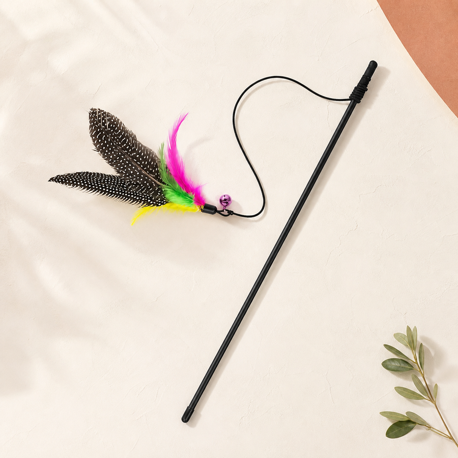 Pounce and Play feather wand with bell